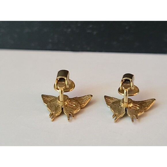 Enamel Butterfly Gold Tone Metal Butterfly Shaped Clip-on Earrings Vintage - Picture 6 of 10
